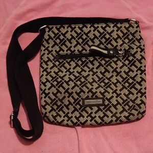 Tommy Hilfiger Black and Cream Geometric Crossbody Bag